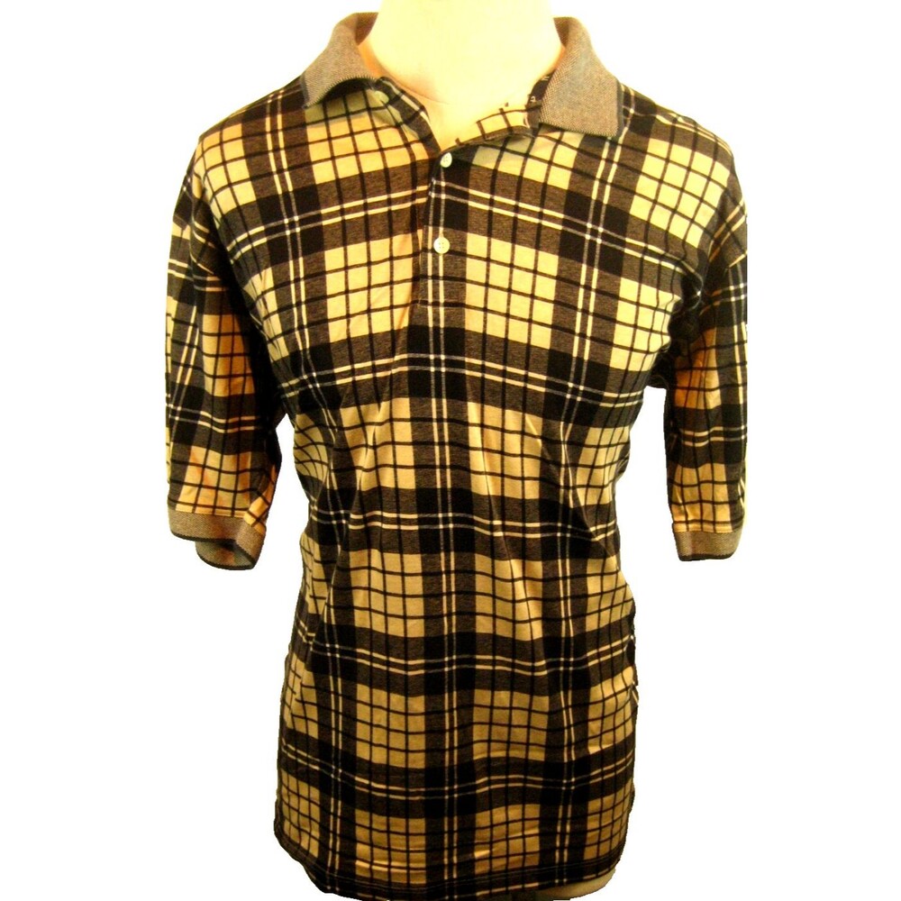 Mens Hogan Black/Tan Check Cotton SS Golf Polo Shirt sz Lg
